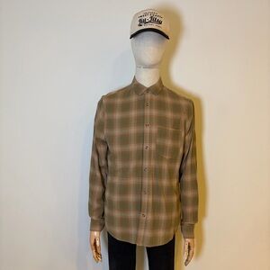 Cotton On Men's Plaid Flannel Button Down Shirt - Khaki/Beige - Size S